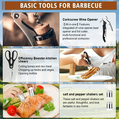 Stainless Steel BBQ Grill Tool Set 35PC – Complete Barbecue Kit with Thermometer, 2 Grill Mats & Aluminum Carry Case for Outdoor Grilling, Camping & Backyard Cookouts – Perfect Gift for Dad & Grill Masters