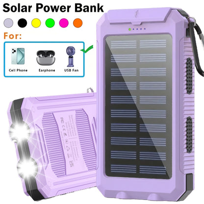 Solar Charger 12800mAh Portable Power Bank - Dual USB 5V Output, LED Flashlight, Outdoor Backup Battery for All Cell Phones, Camping, Hiking & Emergency Use
