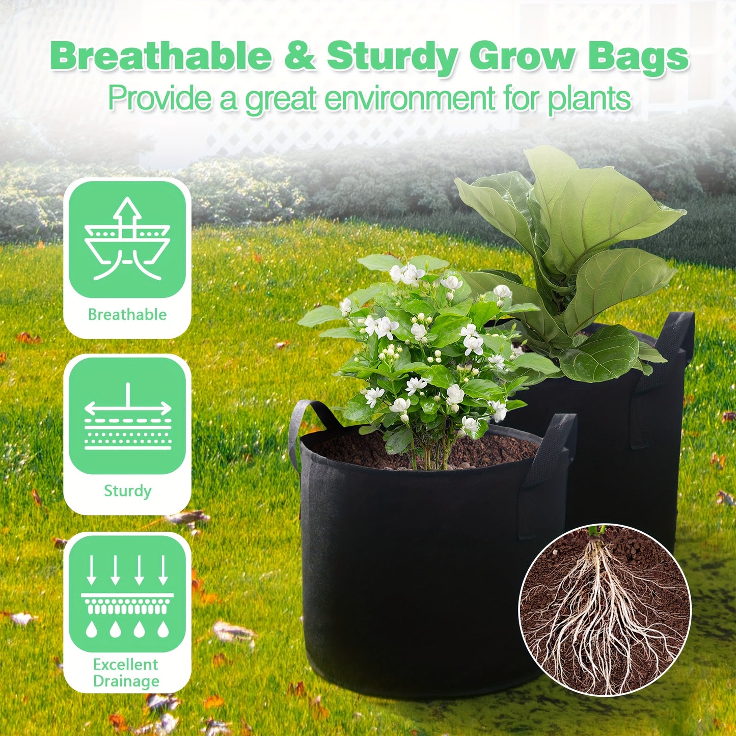 Plant Grow Bags 4-Pack with Handles | Breathable Fabric Planter 5 & 10 Gallon | Aeration Pots for Vegetables Tomatoes Herbs Flowers Indoor Outdoor Garden