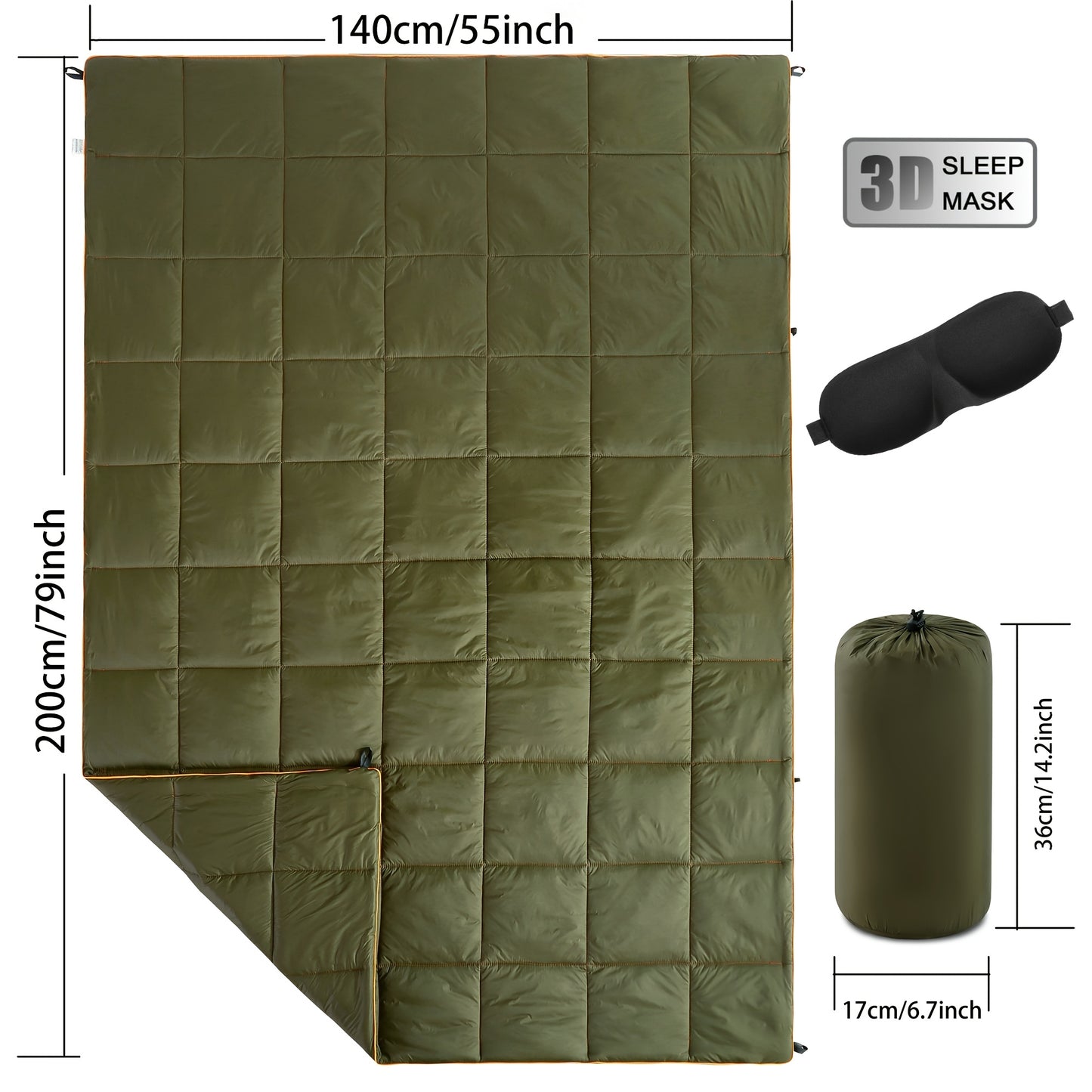 Camping Blanket Puffy Outdoor Down Alternative Windproof Warm 55x79 Inch Lightweight Printed Quilt for Beach Picnic Hammock Travel Cold Weather