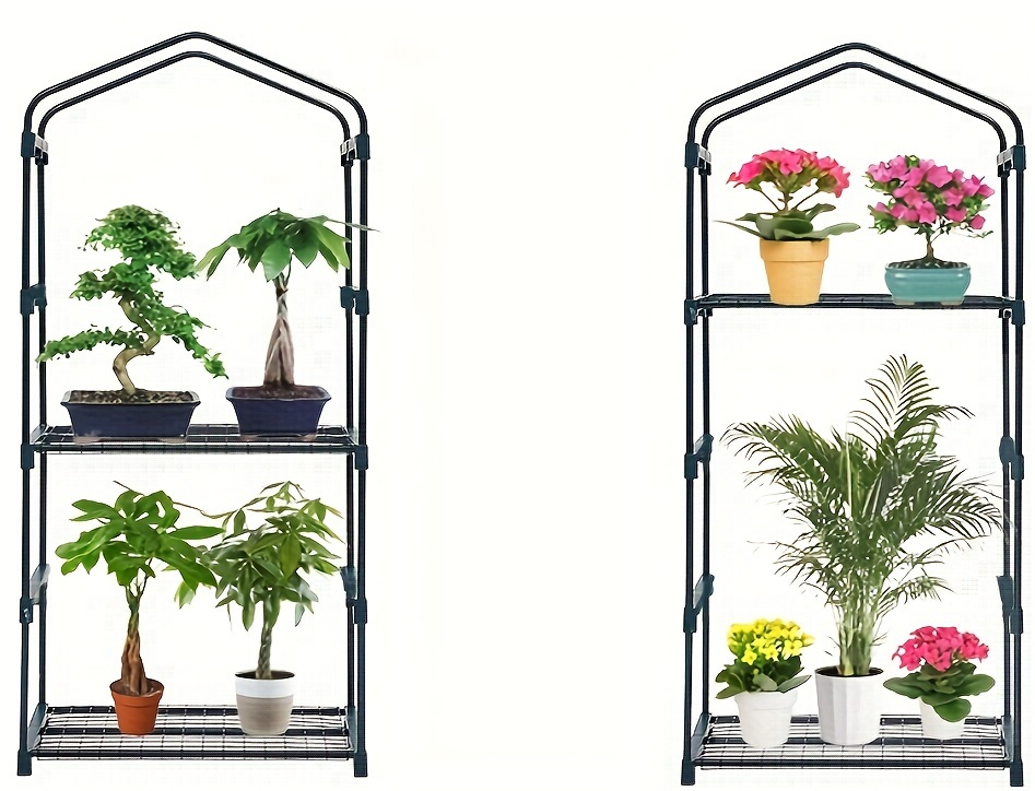 Mini Greenhouse with Steel Frame & Roll-Up Zipper Door | Portable Indoor Outdoor Plant Greenhouse | Weatherproof Rack Stand 2-Tier & 3-Tier Options