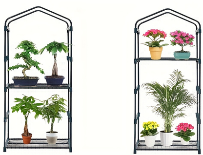 Mini Greenhouse with Steel Frame & Roll-Up Zipper Door | Portable Indoor Outdoor Plant Greenhouse | Weatherproof Rack Stand 2-Tier & 3-Tier Options