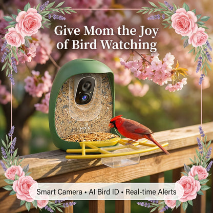 Smart Bird Feeder with Camera AI Bird Identification, 2K HD Live View, Auto Capture & Color Night Vision, Outdoor Wireless Bird Watching Gift for Bird Lovers, Green