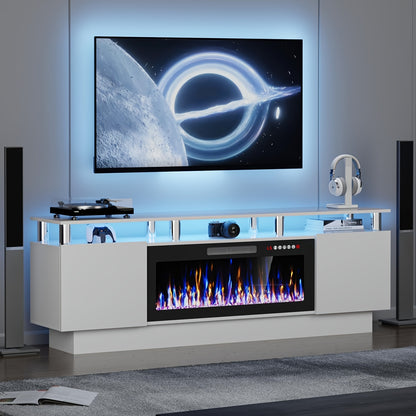 Entertainment Center with Electric Fireplace – 70" Modern TV Stand for TVs Up to 80", 36" LED Flame, High Gloss Cabinet, Multi-Color Options for Living Room
