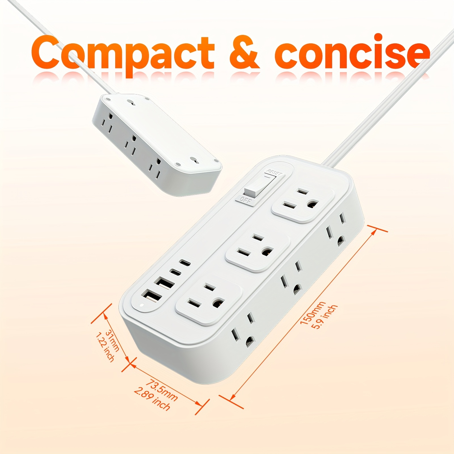 Power Strip Flat Plug Surge Protector with 6 AC Outlets 4 USB Ports 2 USB-C 2 USB-A 5ft Extension Cord Desk Charging Station for Home Dorm Office Travel