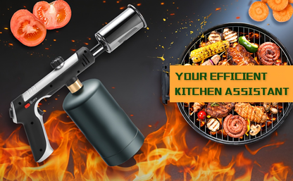 Propane Torch with One-Touch Max Fire & Safety Lock, Cooking Blow Torch Gun for Sous Vide, Searing Steak, BBQ, Grill, Campfire & Charcoal, Adjustable Flame Kitchen Torch, Black/Golden (Tank Not Included)
