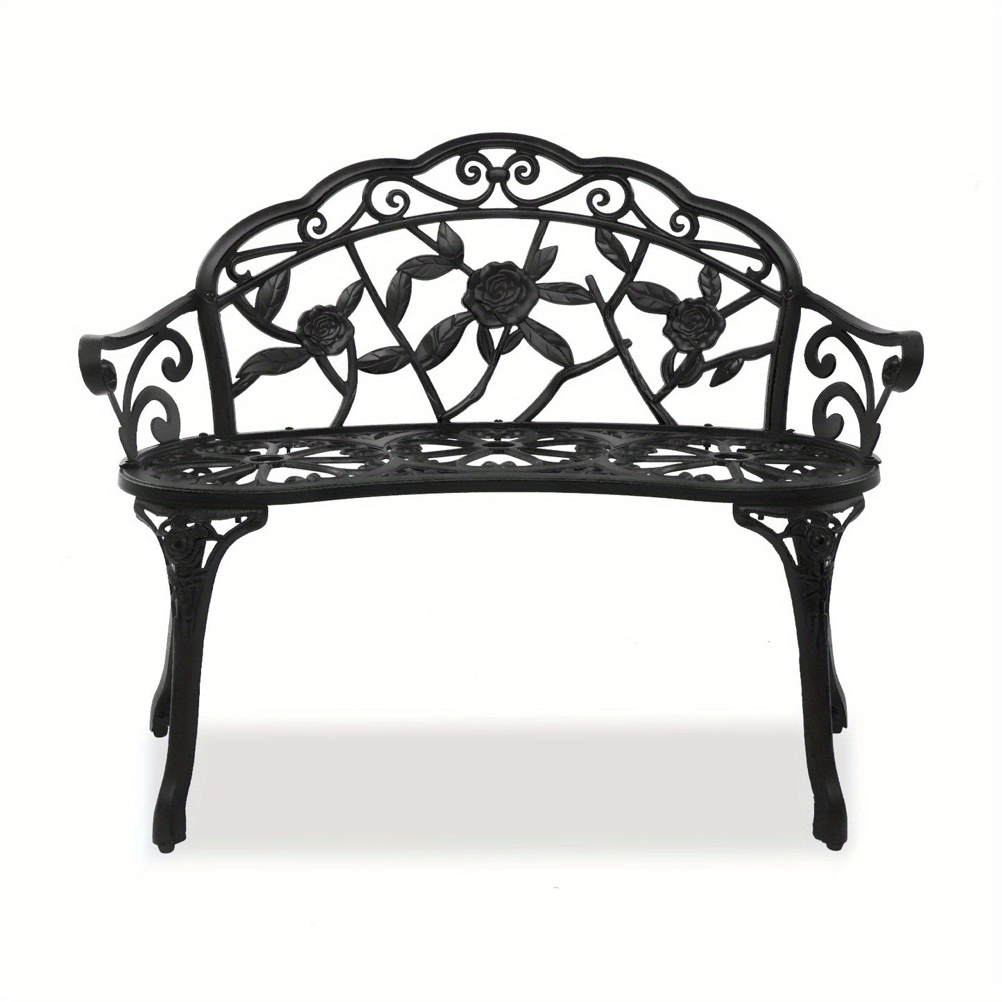 Outdoor Garden Bench Rose Pattern Cast Aluminum Floral Patio Bench with Armrests Vintage Metal Bench for Porch Courtyard Wedding Decor 38.5 Inch