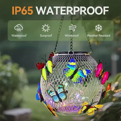 Solar Butterfly Lantern Hanging Garden Light 2-Pack Metal Iron