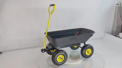 Garden Cart Heavy Duty Steel Yard Wagon 220 Lb Capacity Dump Cart with 10 Inch Pneumatic Tires All Terrain Utility Cart for Lawn Farm Gardening Green