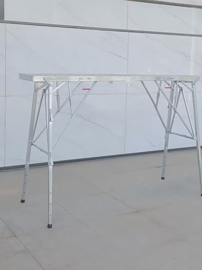 Aluminum Work Platform Height Adjustable Folding Portable Scaffold Bench Wide Base Safety Railing for Home Renovation RV Cleaning Window Painting 3 Sizes