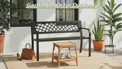 Garden Bench Outdoor Solid Black Heavy Duty Metal Frame Patio Seating Park Bench for Backyard Lawn Porch Entryway Deck Outdoor Furniture Classic Design
