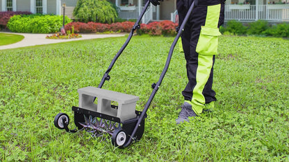 Rolling Lawn Aerator Push Spike 16.5" Heavy Duty with 5-Star Steel Tines, Weight Tray & Steel Handle for Deep Soil Aeration, Lawn Garden Yard Grass Care