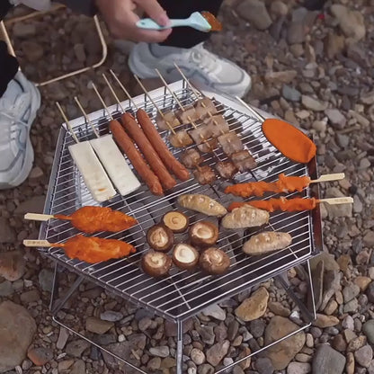 Charcoal Grill Portable Folding BBQ Fire Pit Hexagonal Camping Stove Open Grid Even Heat Backyard Picnic Beach Tailgating Outdoor Cooking Compact Easy Assembly