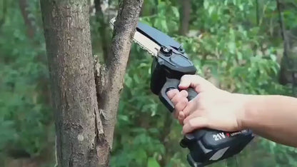 Electric Mini Chainsaw 6-Inch with Debris Guard & Toolbox - Cordless Handheld Pruning Saw with Safety Lock, Rechargeable Battery & Alloy Chain for Tree Pruning, Branch Cutting & Garden Use