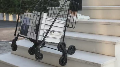 Stair Climbing Cart 8 Wheels 100 LBS Capacity Collapsible Utility Cart Foldable Grocery Dolly with Dual Basket Stainless Steel Frame for Home Office Moving