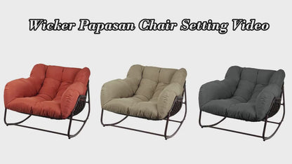 Papasan Rocking Chair Outdoor Wicker Egg Chair with Cushion & Pillow, Large Patio Rocker for Garden, Backyard & Porch, 8 Colors