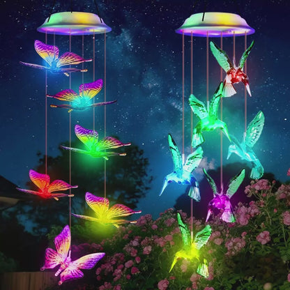 Solar Hummingbird Butterfly Pendant Light 6 LED Color