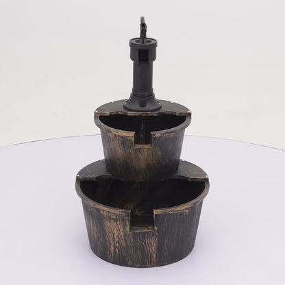 Outdoor Water Fountain 2-Tier | Barrel Waterfall Patio Garden Decor