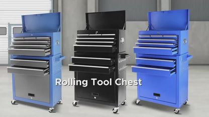 Rolling Tool Chest 8-Drawer Alloy Steel 2-in-1 Mobile Workbench Detachable Top Lockable Wheels Garage Storage Cabinet Tool Organizer for Workshop Home