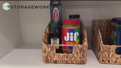Wicker Storage Baskets 2-Pack - Water Hyacinth & Seagrass Pantry Organizer Bins for Shelves, Kitchen, Bathroom, Bedroom, Boho Home Decor