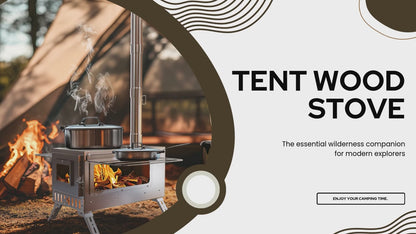Wood Burning Stove Portable Camping Tent Stove with 7 Detachable Chimney Pipes, Stainless Steel, Adjustable Height, Fire-Resistant Window, Ash Tool & Carry Bag