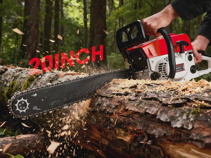 62CC Gas Chainsaw 20 Inch – 2-Stroke Engine, Anti-Vibration, Logging & Farm