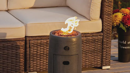 Propane Fire Pit Portable 11 Inch Outdoor 15000 BTU Self-Lighting Heavy Duty Metal Concrete All-Weather Round Patio Heater with Rain Cover for Backyard Camping Pool Party