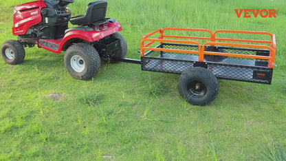 Tow Behind Dump Cart ATV Trailer 750-1500 lbs, Heavy Duty Steel Garden Dump Trailer 12-15 Cu Ft with Removable Sides & Pneumatic Tires for Mowers, Tractors, UTV