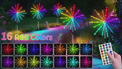 Solar Meteor Lights Outdoor 4 Pack 336 LED True 3D Firework Effect IP65 Waterproof Ground Stake with Remote Control Multi-Color – Garden Patio Christmas Valentine Party Camping Decoration
