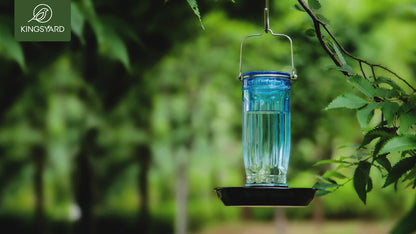 Bird Waterer Outdoor Hanging Glass Wild Bird Water Dispenser with Metal Handle - Gravity Fed Garden Yard Patio Tree Bird Feeder for Cardinals Blue Jays Finches Sparrows Bird Lover Gift