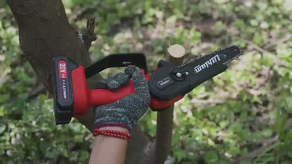 Mini Chainsaw Cordless 4 & 6 Inch Electric - Upgraded Portable Battery Chainsaw with Safety Lock, Splash-Proof Cover & Rechargeable Battery for Tree Pruning, Branch Cutting & Garden Use