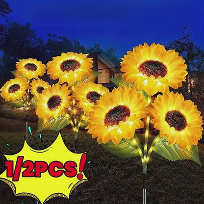 Solar Sunflower Garden Lights Outdoor Stake, Dimmable 2-Pack