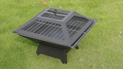 Outdoor Fire Pit 18.5 Inch Heavy Duty BBQ Grill Bowl with Combustion Grate Ash Collector Fireproof Cover Charcoal Hook for Backyard Patio Garden Camping