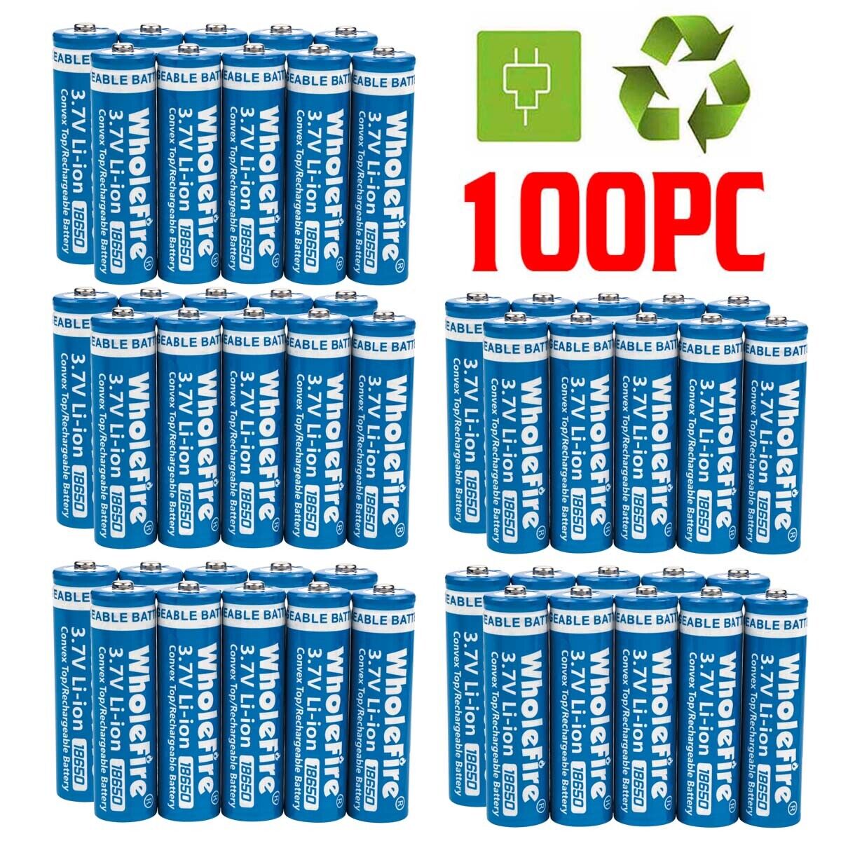 18650 Li-ion 3.7V Rechargeable Batteries – 5000mAh High Capacity Button Top Pack of 2
