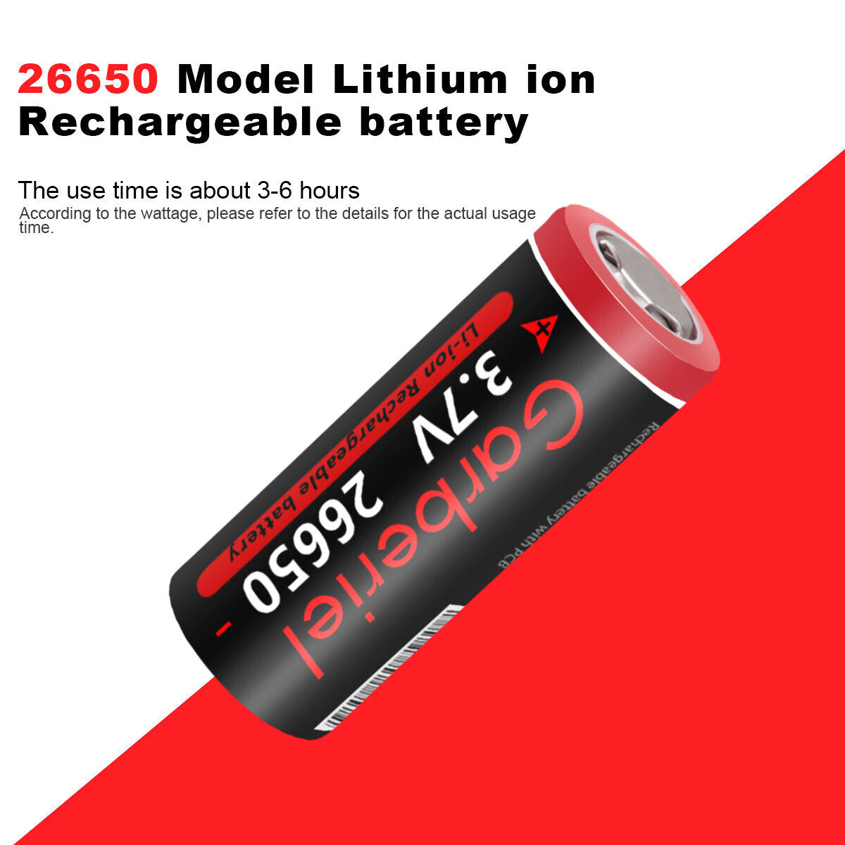 26650 Li-ion 3.7V Rechargeable Batteries – Flat Top, High Capacity Pack of 2