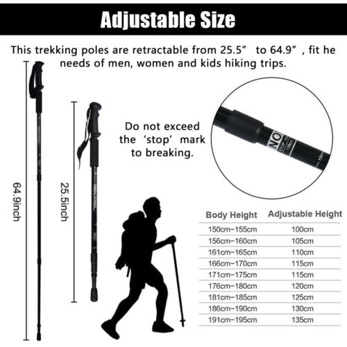 2X Trekking Poles Nordic Walking Sticks Adjustable Anti-shock Hiking Alpenstock